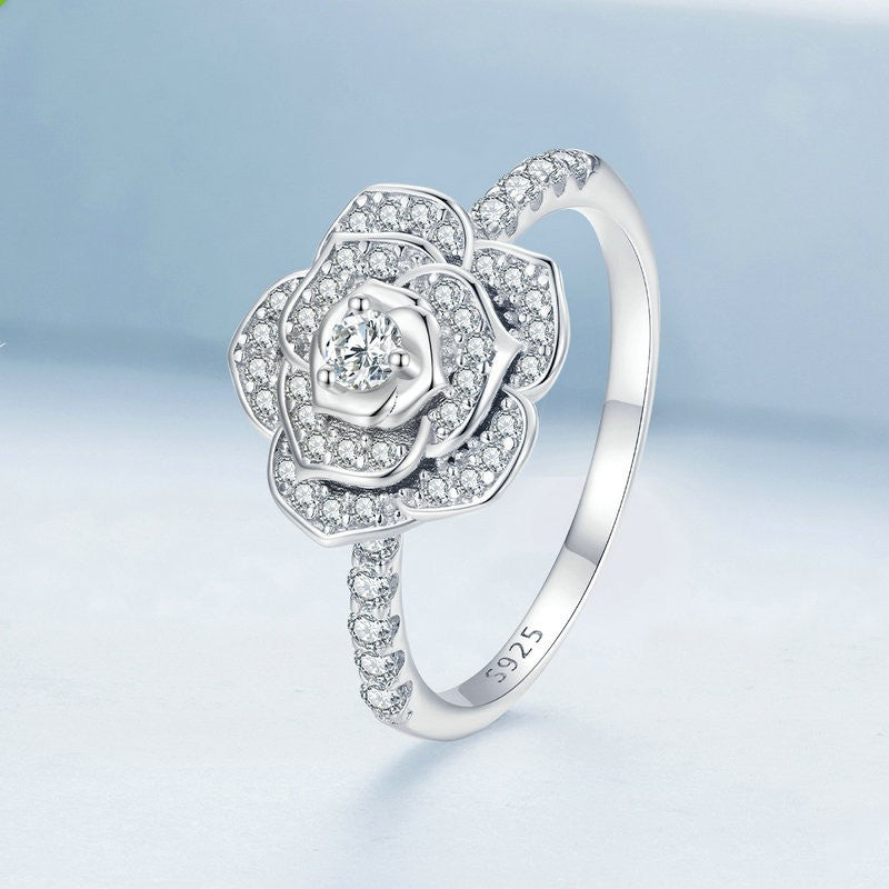 Inlaid Zircon Rose Wedding Ring and Luxury Bracelet